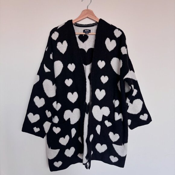 Maeve by Anthropologie Black and White Oversized Heart Cardigan - Picture 3 of 6